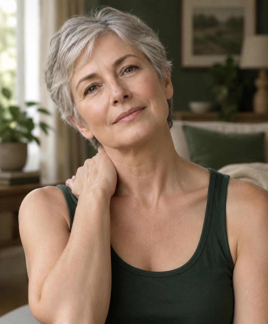 Woman holding her neck in discomfort